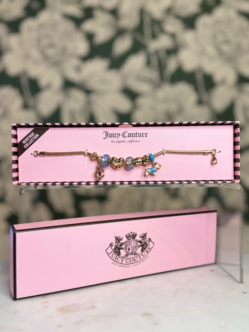 Juicy Couture Gold Charm Bracelet with Blue Beads NIB